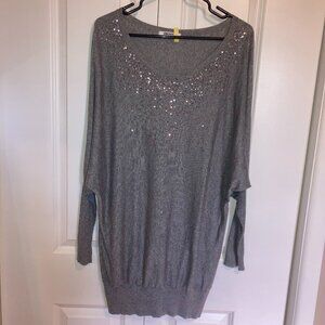 #75 DKNY Grey Sweater Dress with Silver Sequins, Size Small